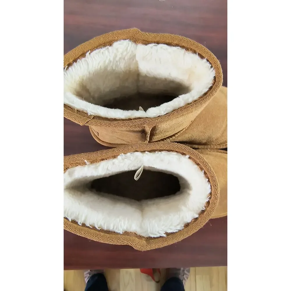 Minnetonka Backus 85701 Boots Women's Size 8M Brown Suede Faux Fur Lined Pull-on